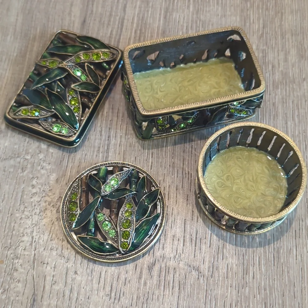 Bamboo Rhinestone Decorative Trinket Boxes Set Of 2